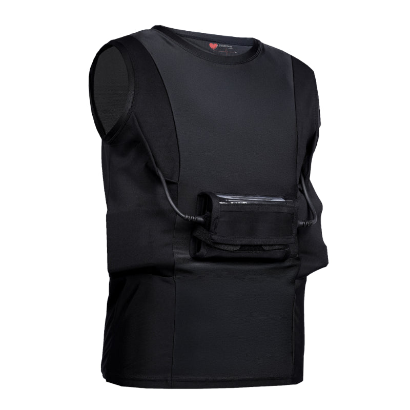 LVAD Tank Top in Black for Men with flexible fabric, secure controller pocket, and concealed battery support design.